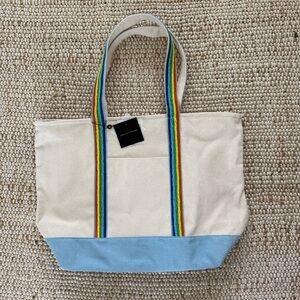 NWT- America and Beyond Beaded Rainbow Strap Canvas Tote Bag
